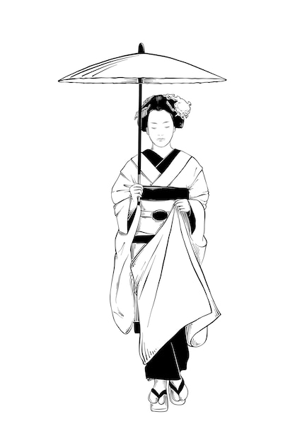 Premium Vector | Hand drawn sketch of japanese geisha