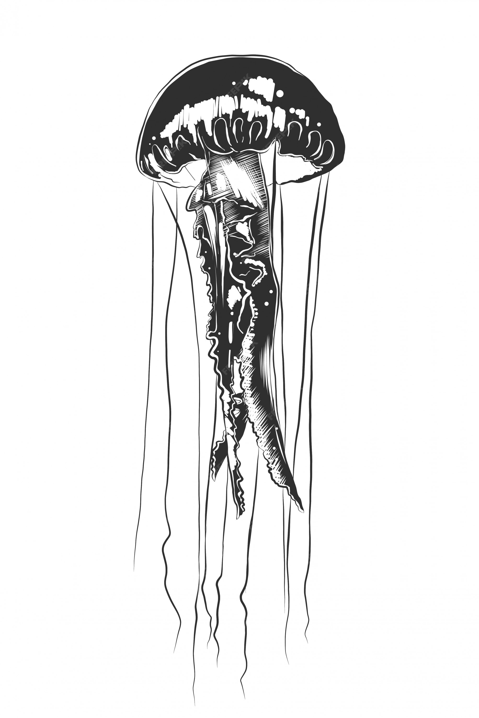 Premium Vector | Hand drawn sketch of jellyfish in monochrome