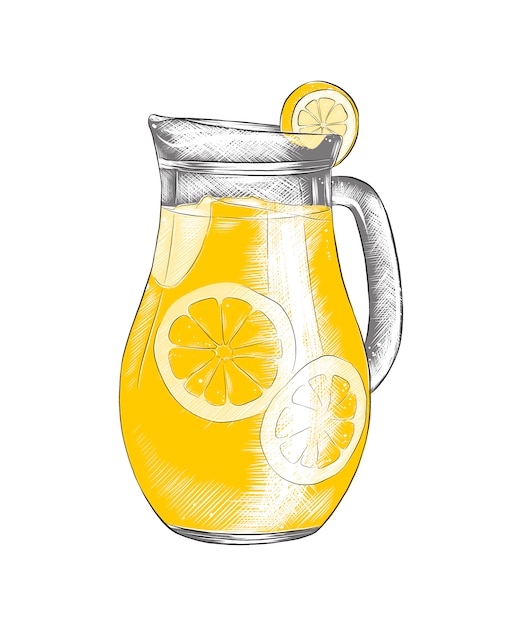 Hand drawn sketch of lemonade in the pitcher Premium Vector