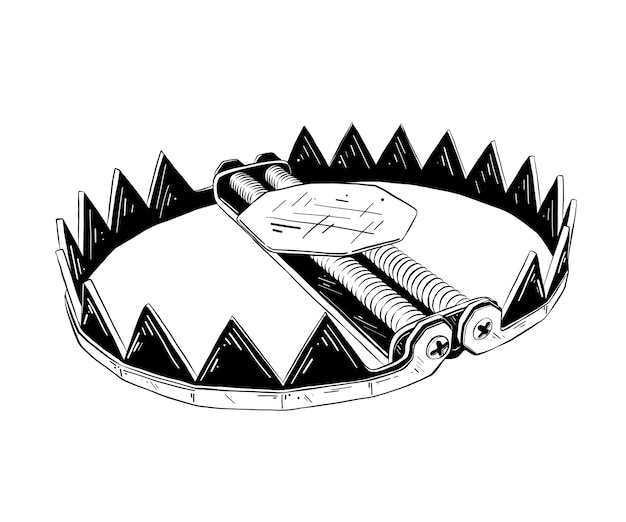 Hand drawn sketch of metal trap in black Premium Vector