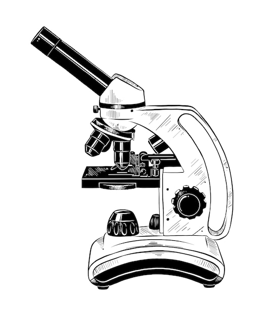 Premium Vector | Hand drawn sketch of microscope in black