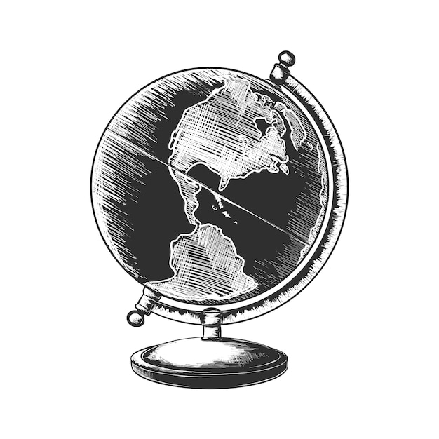 モノクロの地球の手描きのスケッチ プレミアムベクター