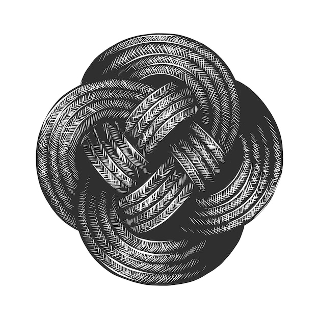 モノクロのロープ結び目の手描きのスケッチ プレミアムベクター
