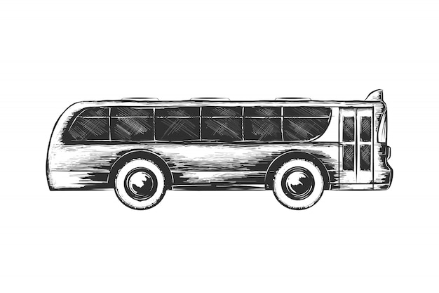 モノクロで観光バスの手描きのスケッチ プレミアムベクター