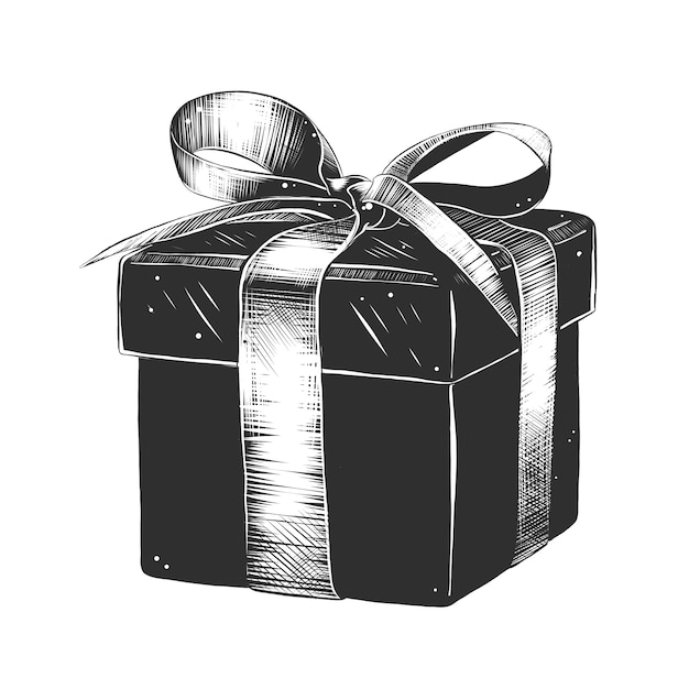 Premium Vector | Hand drawn sketch of packaged gift in monochrome