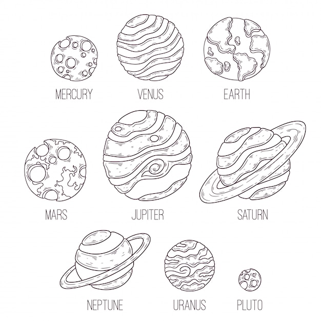 Premium Vector | Hand drawn sketch of planets collection