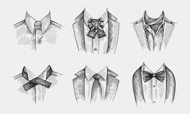 Premium Vector | Hand-drawn sketch set of collars with ties. collar ...