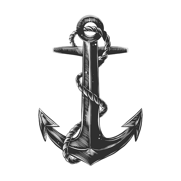 Premium Vector Hand drawn sketch of ship anchor with rope