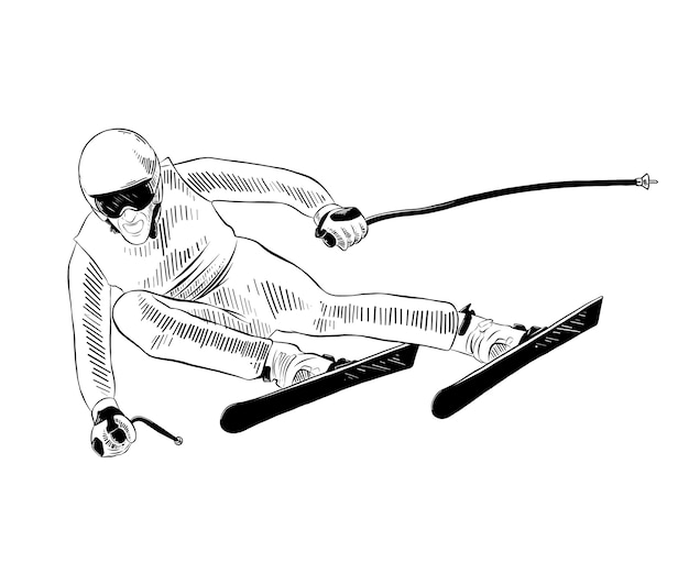 Premium Vector Hand drawn sketch of skier in black