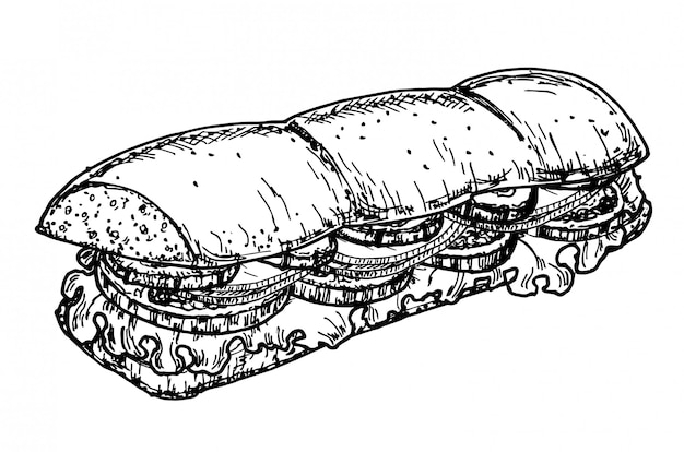 Premium Vector Hand Drawn Sketch Steak Sub Sandwich