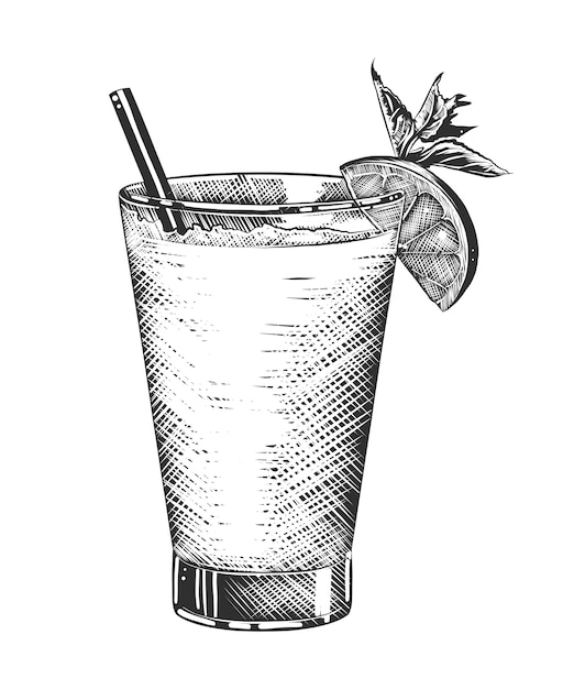 Premium Vector Hand drawn sketch of tequila shot cocktail