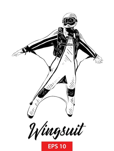 Premium Vector Hand drawn sketch of wingsuit in black