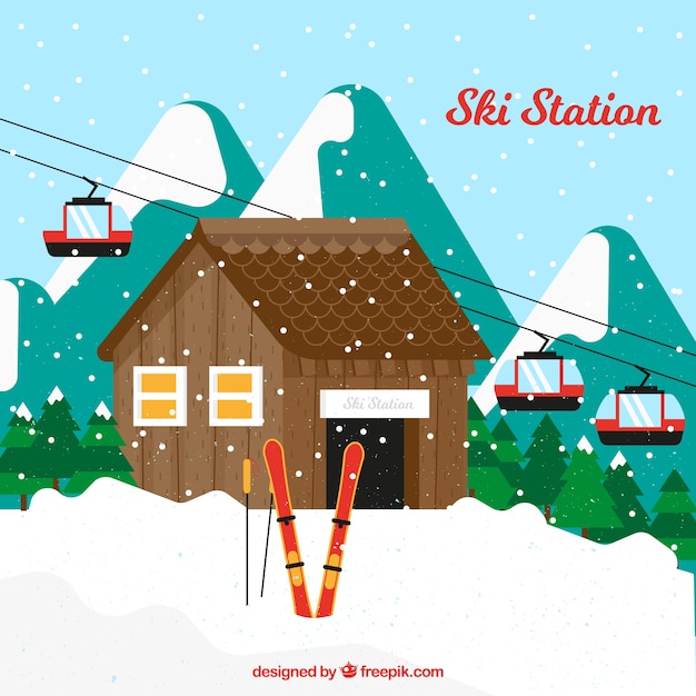 Free Vector Hand Drawn Ski Station