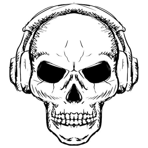 Premium Vector | Hand drawn skull human with headphone