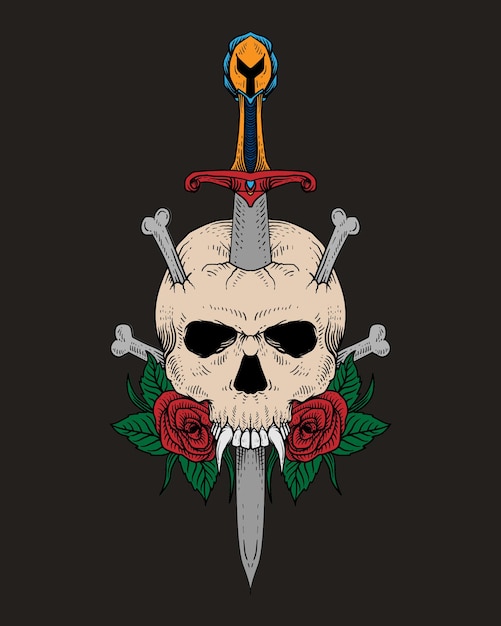 Premium Vector | Hand drawn skull and sword