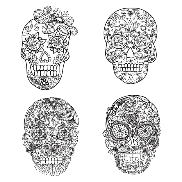 Hand drawn skulls collection | Free Vector