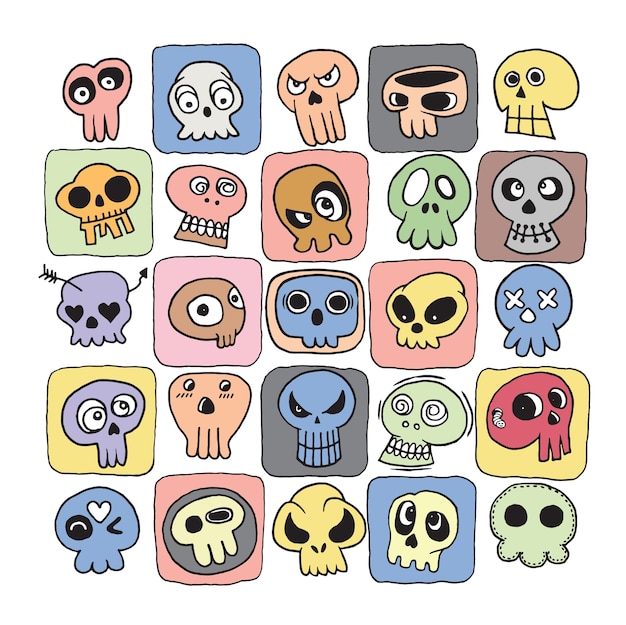 Premium Vector | Hand Drawn Skulls Doodles Vector Set