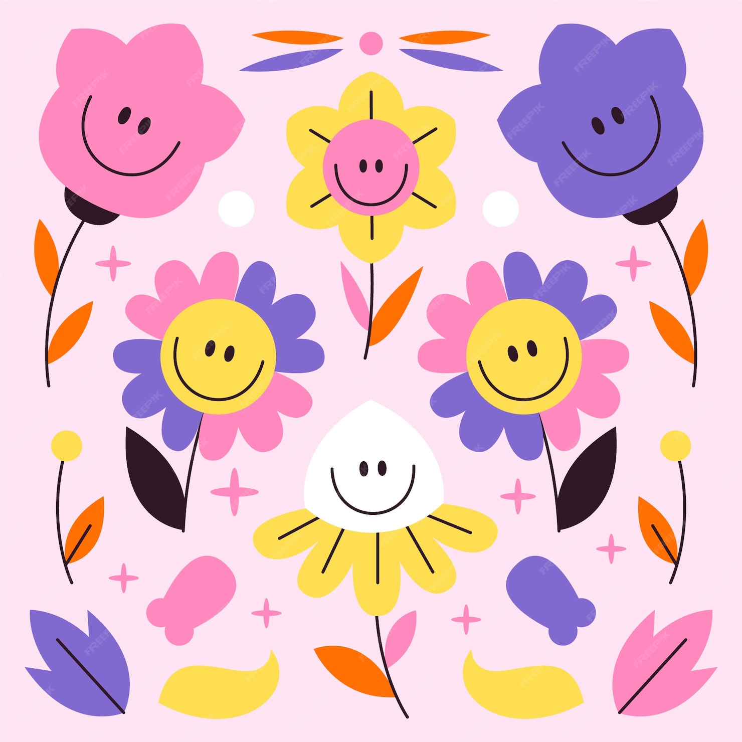 Premium Vector | Hand drawn smiley face flower illustration