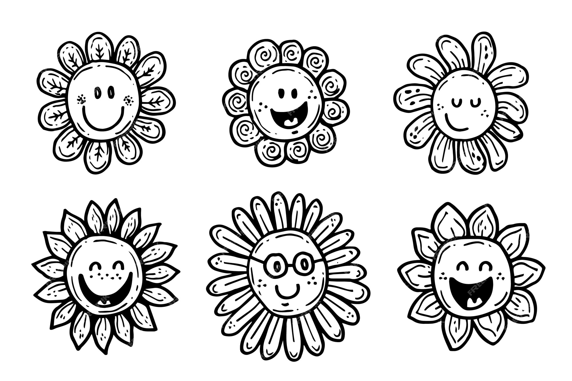 Premium Vector | Hand drawn smiley face flower illustration