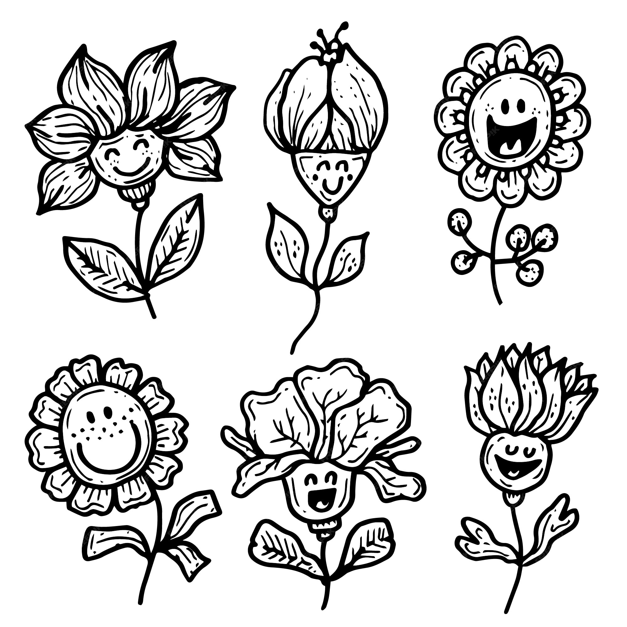 Premium Vector | Hand drawn smiley face flower illustration