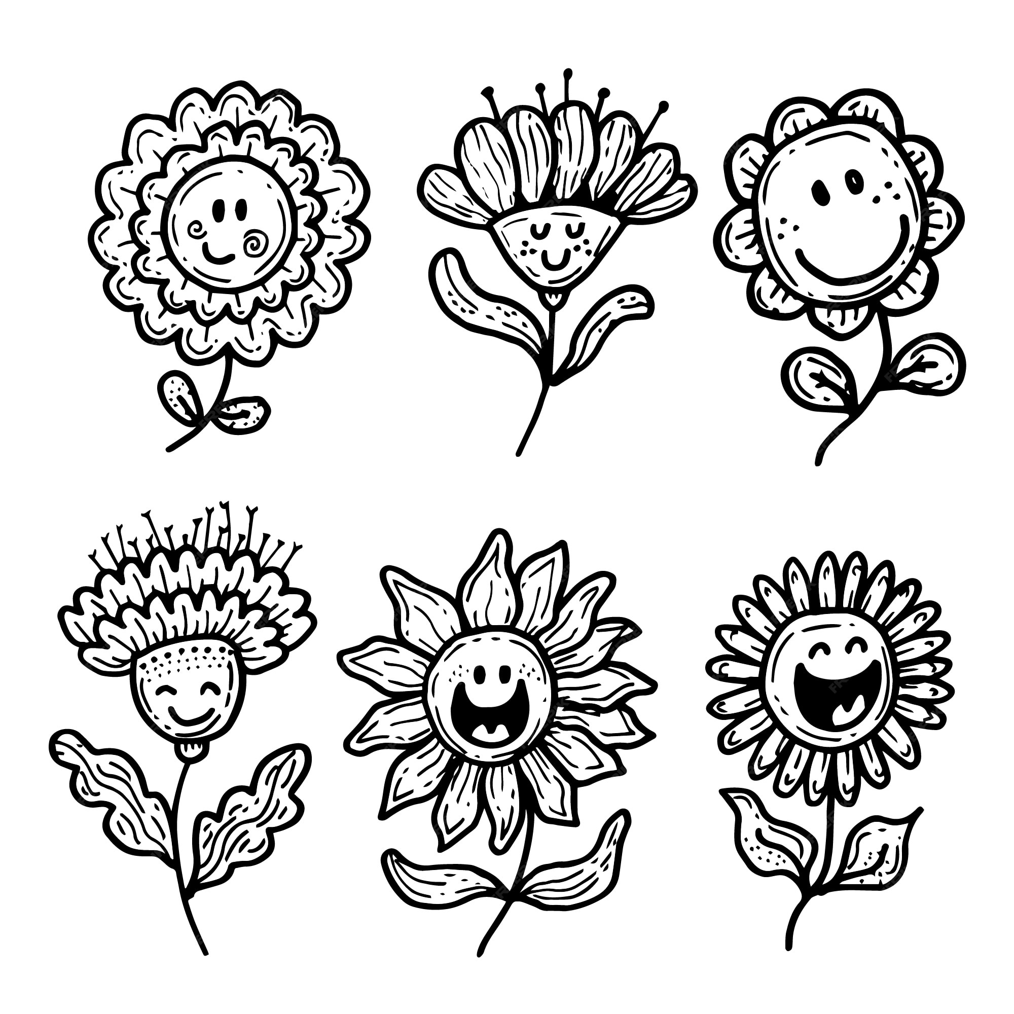 Premium Vector | Hand drawn smiley face flower illustration