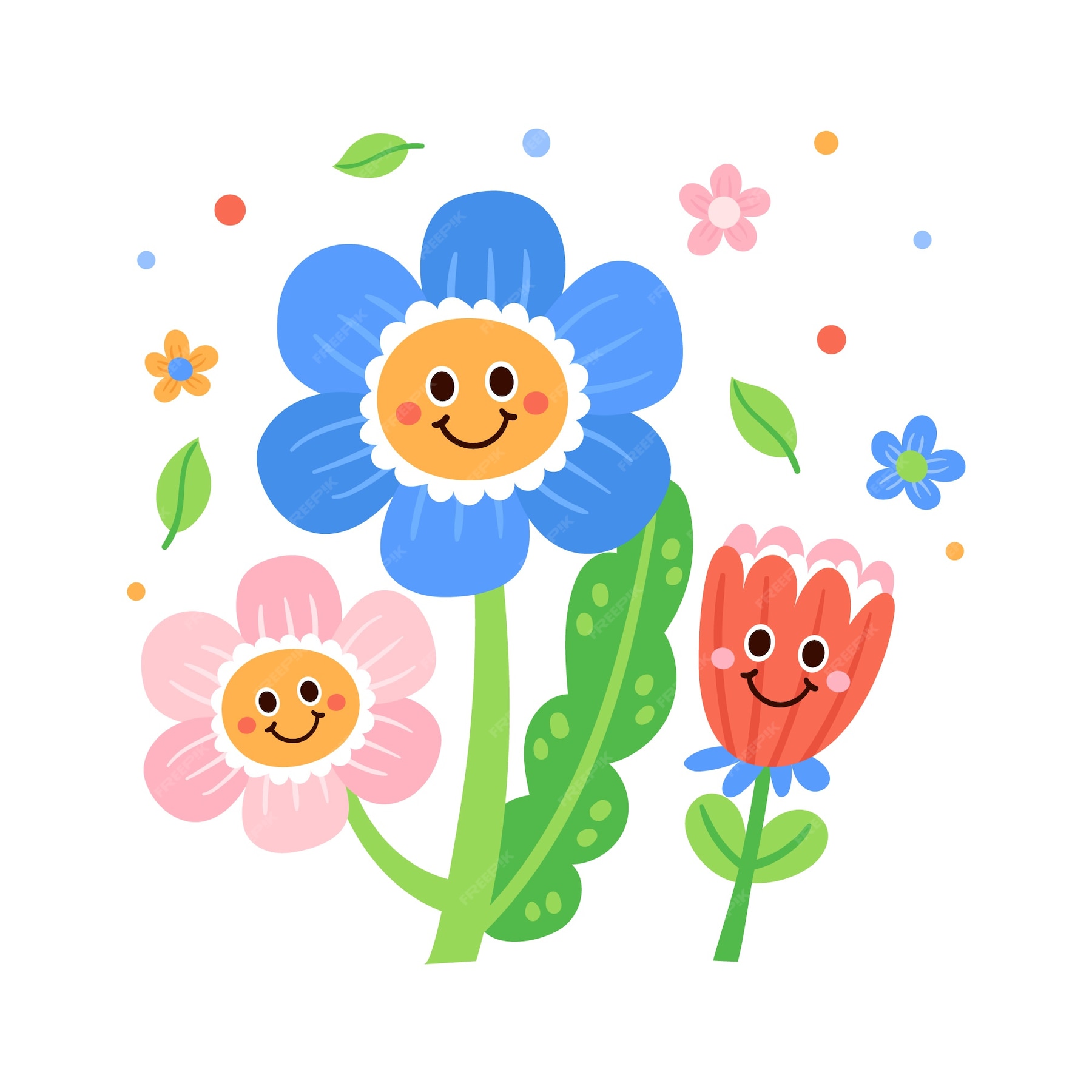 Premium Vector | Hand drawn smiley face flowers illustration