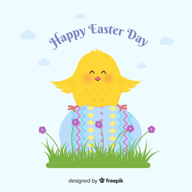 Hand drawn smiling chicken easter day background Free Vector