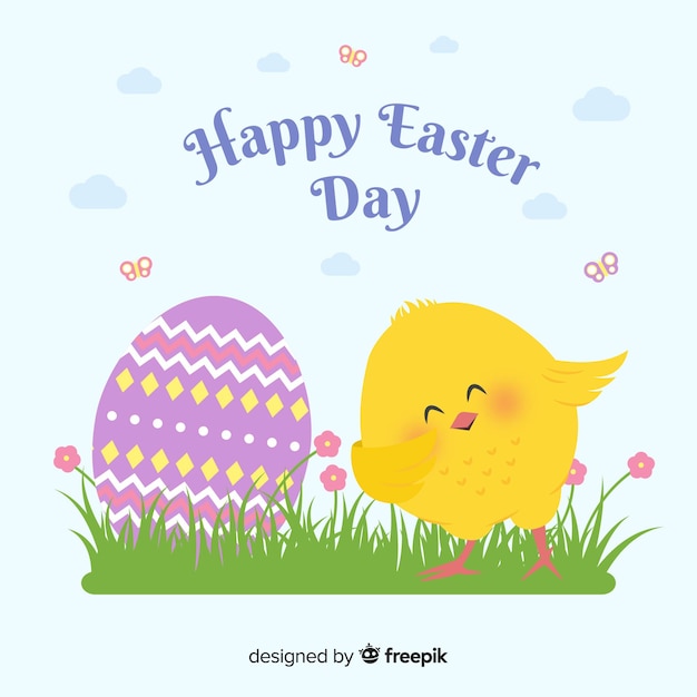 Hand drawn smiling chicken easter day background Free Vector