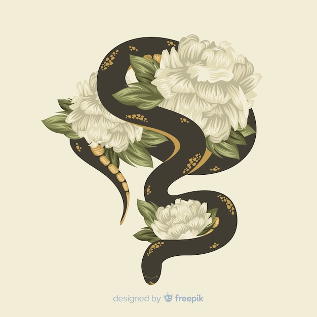 Free Vector | Hand drawn snake with flowers background