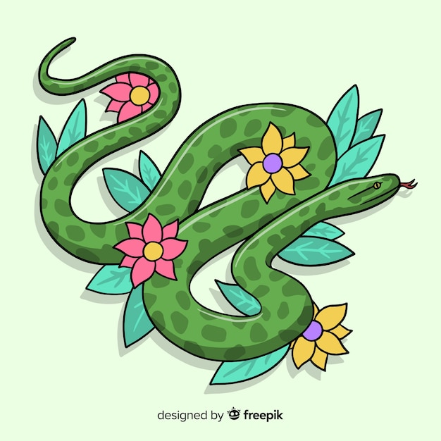 Hand drawn snake with flowers Free Vector