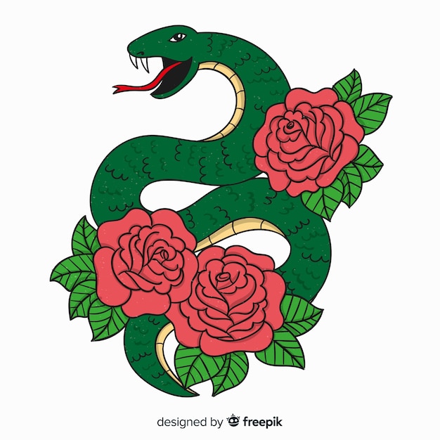 Hand drawn snake with flowers Free Vector