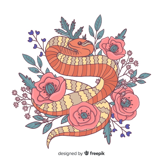 Hand drawn snake with flowers | Free Vector