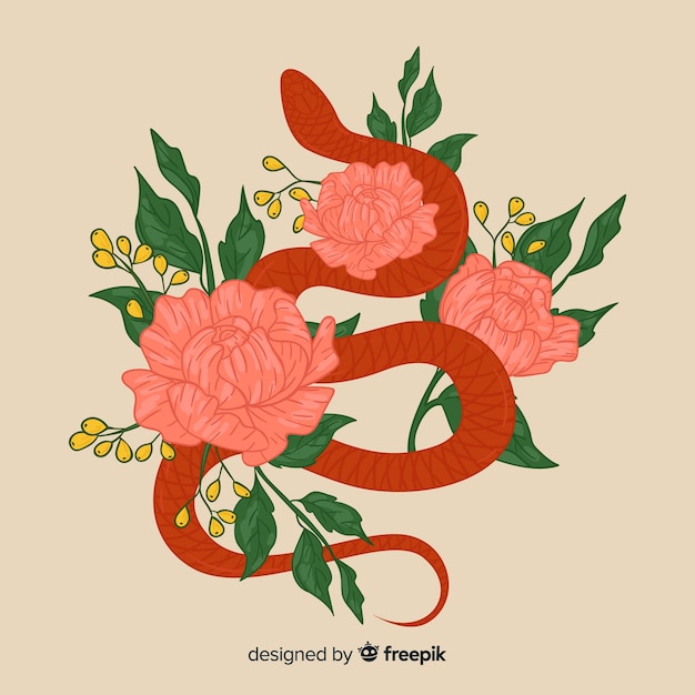 Free Vector | Hand drawn snake with flowers