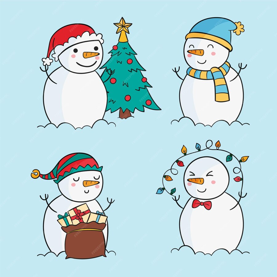 Premium Vector Hand Drawn Snowman Character Collection 