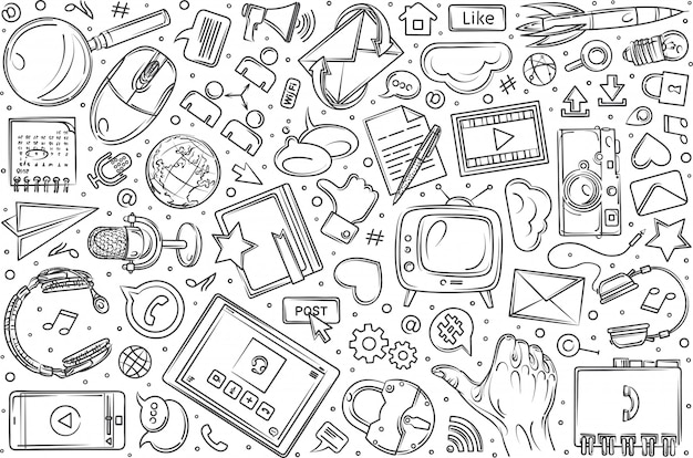 Premium Vector Hand Drawn Social Media Set Doodle Background