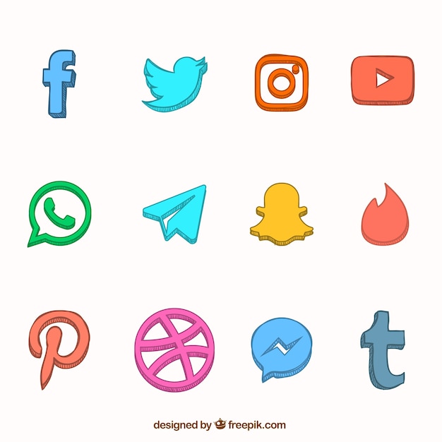 Premium Vector Hand Drawn Social Network Icons Collection