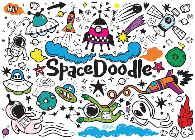 Hand drawn space elements pattern Premium Vector