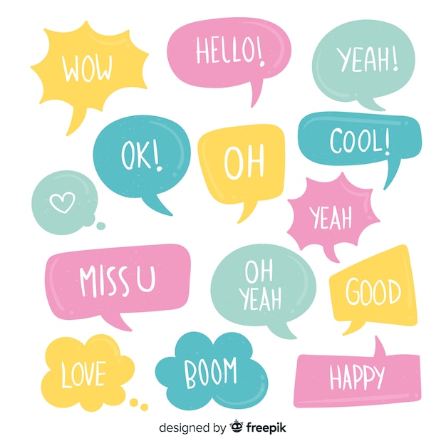 Hand Drawn Speech Bubbles With Expressions Pack Vector Free Download 5580