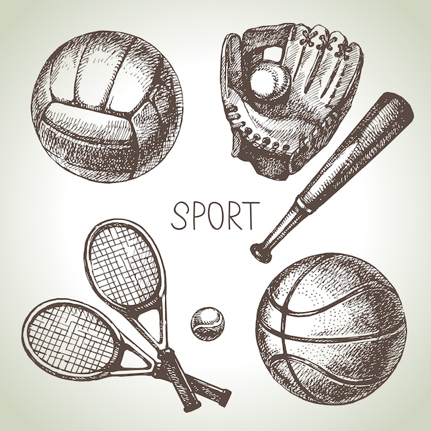 Premium Vector | Hand drawn sports set. sketch sport balls. illustration