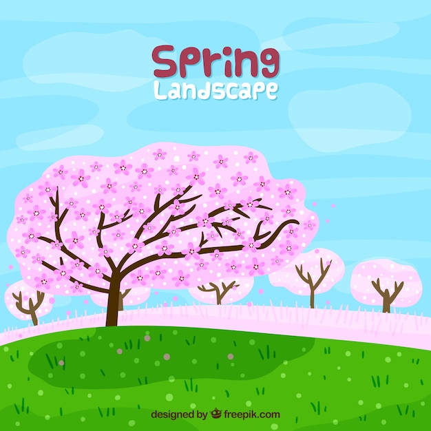 Hand drawn spring landscape