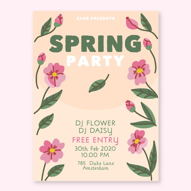 Handdrawn spring party flyer template Free Vector