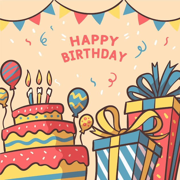 Premium Vector | Hand drawn style birthday background