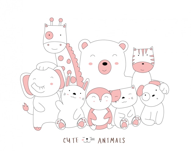 Premium Vector Hand Drawn Style Cartoon Sketch The Cute Posture Baby Animals