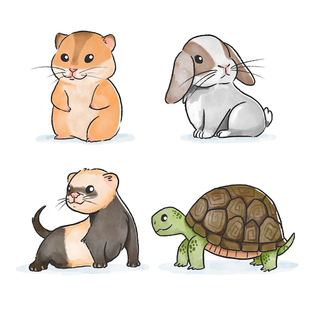 Hand drawn style cute pets Free Vector