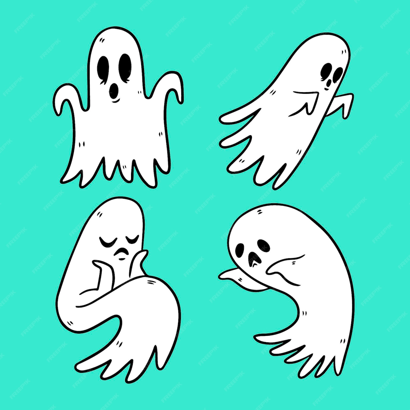 Premium Vector Hand Drawn Style Halloween Ghost Set