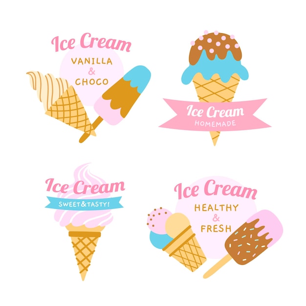 Free Vector | Hand drawn style ice cream label pack