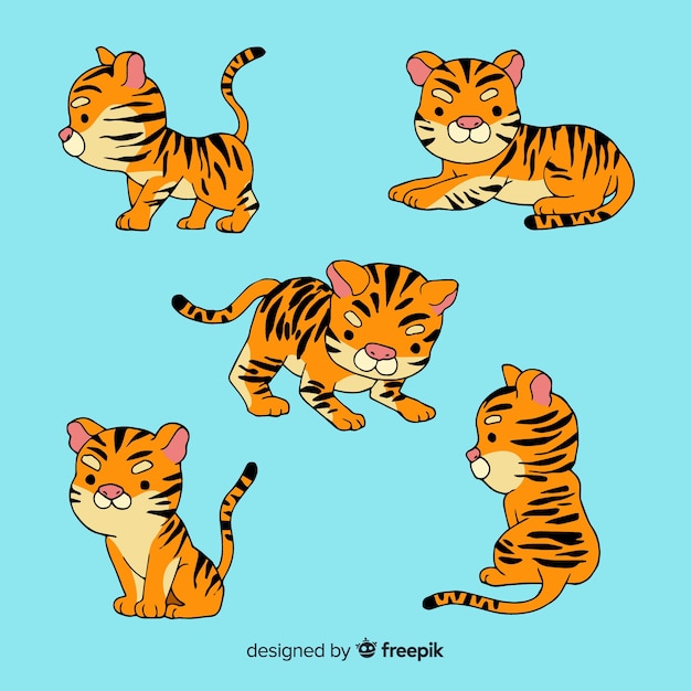  Hand  drawn style tiger  collection Free  Vector