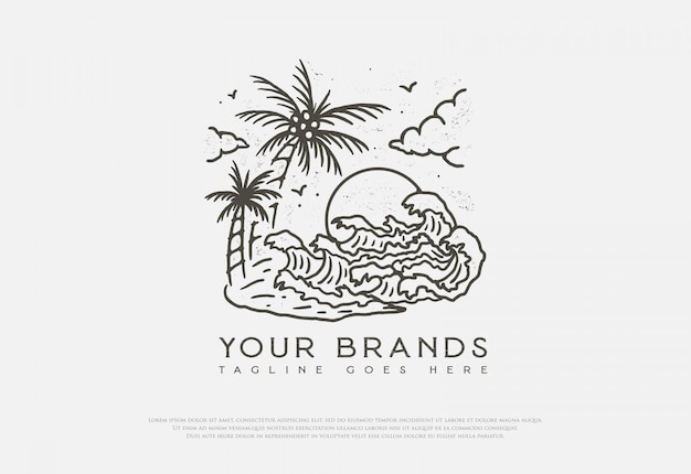 Premium Vector | Hand drawn summer beach waves with line style