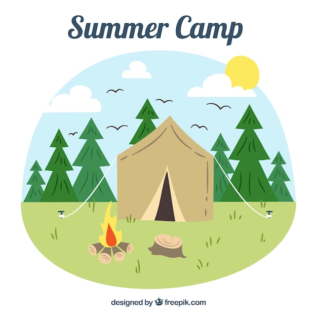 Free Vector | Hand drawn summer camp background in nature