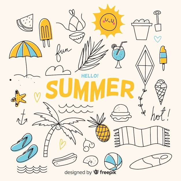 Premium Vector Hand Drawn Summer Element Collection